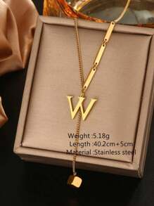 Collar dorado con colgante de borla minimalista de moda con letra de cubo de 26 piezas con estilo europeo y americano INS para mujer, hecho de acero inoxidable con baño de 18K, antidesvanecimiento, adecuado para uso diario y de festival en verano
