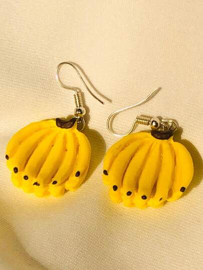 Pendientes, aretes colcantes con diseño de bananas, racimo de platanos, lindo, divertido 2 cm