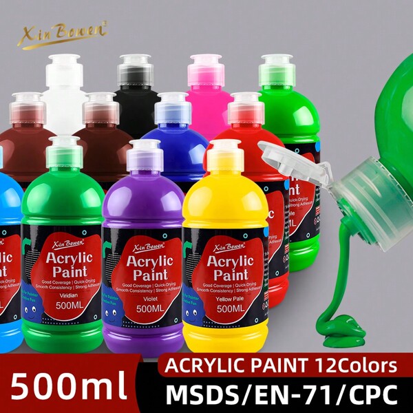 Xin Bowen Acrylic Paint Set Large Bottle Acrylic Paint 16.9oz (500ml) Premium Acrylic Paints Large Capacity For Artists Beginners And On Canvas Rocks Wood Ceramic Fabric