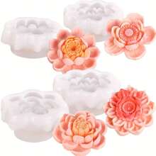 Moule en silicone pour bougie d'aromathérapie lotus 3D créative, outil de fabrication de savon DIY, convient pour les fleurs, les roses, le plâtre et l'artisanat de résine, la décoration de la maison, le dîner romantique aux chandelles et la décoration de fête, cadeau pour la Saint-Valentin et Noël
