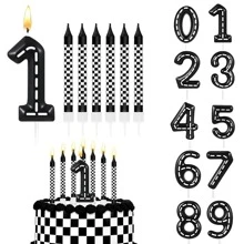 0-9 生日数字蜡烛，数字蜡烛蛋糕装饰贝壳亮片蛋糕数字适用于生日结婚周年丛林动物主题派对用品装饰 - 黑色賽車 - 查看 2