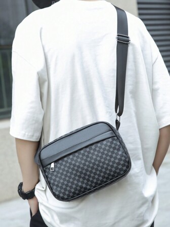 Men's PU Contrast Color Crossbody Bag, Large Capacity Water-Proof Business Men's Bag Freshman For Books Multi-Functional University School Bag Students Commute Stylish Laptop Thanksgiving Travel Purse Bag Checkered Leather Bag Pack Cross Body Bag Spring Vintage Bags School Supplies Sling Bag For Print Mini Bag Small Bag Office Bag Sling Bag Side Bags New Life Items For Students Men Essentials