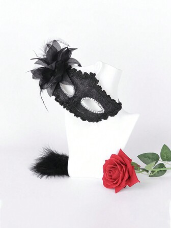 1pc Elegant Venetian Masquerade Mask, Masquerade And Ball, Vintage Style, Suitable For Scenes: Halloween Beautiful Side Flower Rose Lace Mask Masquerade Party Eye Mask