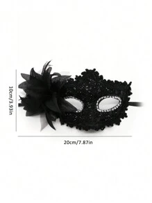 1 peça Máscara Elegante de Carnaval Veneziano, Carnaval e Baile, Estilo Vintage, Adequada para Cenas: Festa de Halloween. Máscara de Renda com Flores Laterais Lindas para Cobrir os Olhos. - Preto - Ver 2