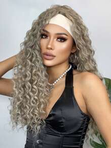 HAIRCUBE 26寸捲曲頭髮女性假髮配發帶，灰色波浪捲假髮，合成長捲髮假髮 - 灰色 - 查看 3