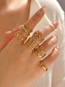 1 chiếc nhẫn mở bằng thép không gỉ hợp thời trang dành cho nữ, hoàn hảo để đeo hàng ngày - Vàng - Xem 1