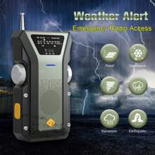 Multi-Functional Hand Crank Emergency Radio, Portable NOAA Weather Radio Solar Powered With Battery Backup,AM/FM,NOAA, SOS Alarm,4000mAh Rechargeable Battery Power Bank,3 LED Flashlight For Outdoor Hiking Camping Emergency