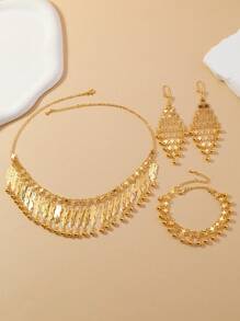 Set di gioielli europei e americani moda da sposa con foglia d'acero e moneta d'epoca: collana, orecchini e braccialetto