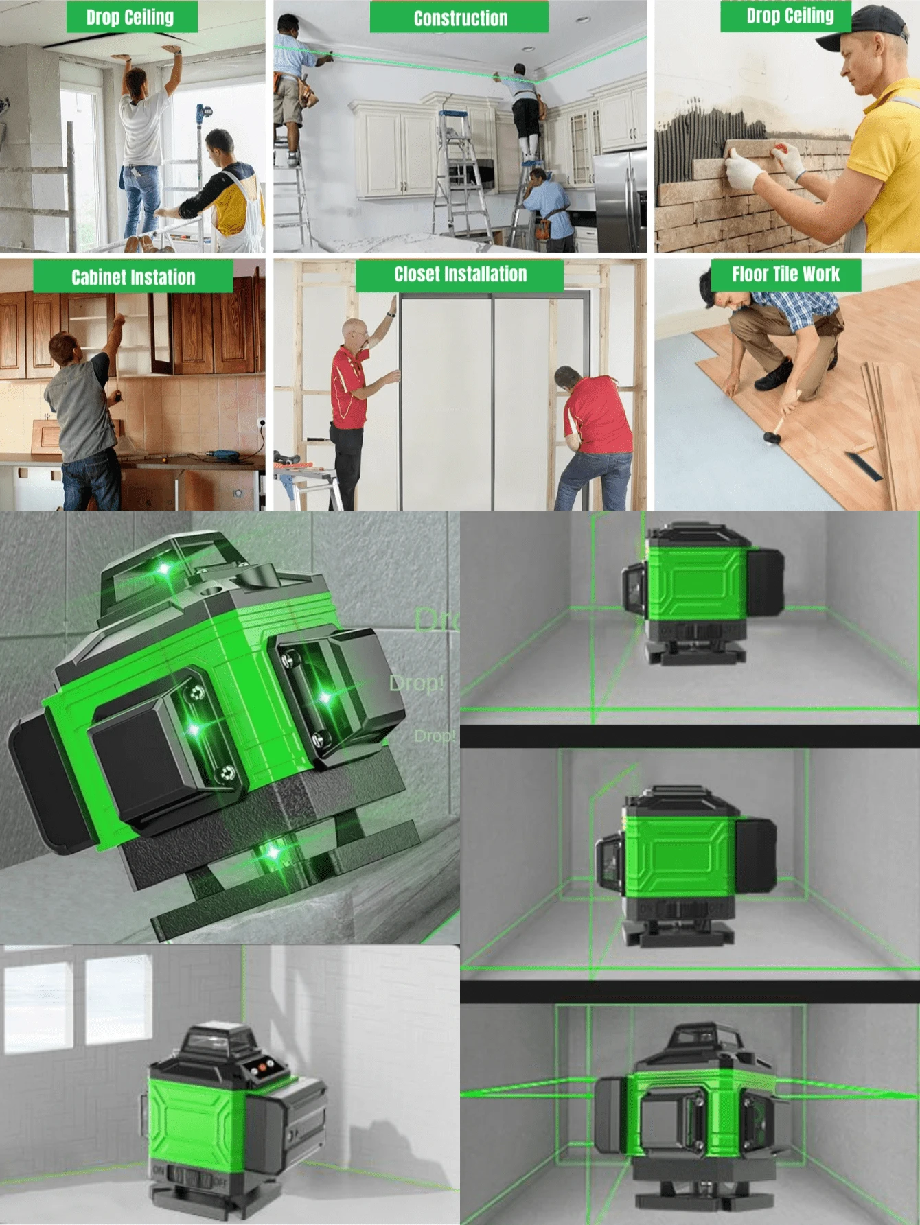 4D激光水平儀12/16線360水平垂直十字自動平衡激光水平儀，最佳可充電綠光束測量工具