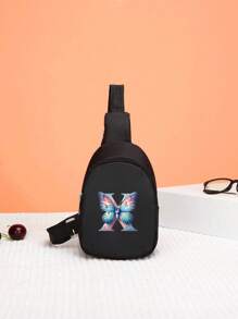 1pc Mini Unisex Kids Nylon Zipper Letter Chest Bag, Multifunctional Casual Pouch, Suitable For Daily Use - Black - View 30