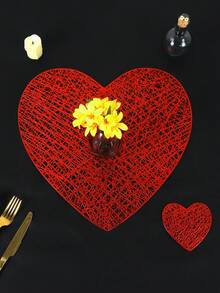 餐垫 2/4/6 件套 PVC 餐垫，适用于厨房餐桌，室内/室外可水洗耐热餐垫，可擦拭餐桌垫和杯垫，适用于露营、节日、婚礼、派对 - 紅色 - 查看 2