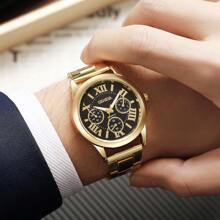 1 pieza Reloj de pulsera de cuarzo clásico de acero para hombres, de moda, para deportes y negocios, adecuado para uso diario y decoración como regalo para estudiantes que regresan a la escuela