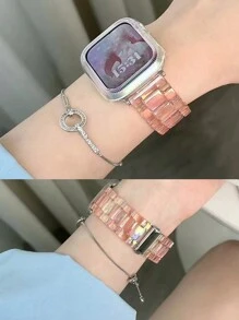 1件裝 壓克力樹脂材質 彩色冰川粉 適用於 44mm 45mm Ultra 49mm 42mm 40mm 38mm 41mm 時尚替換錶帶，適合 Ultra 9 8 SE 7 6 5 4 3 2 1 機型，中性款。彩虹配色設計，輕盈時尚，極簡奢華，完美展現風格。夏季必備清爽透明錶帶，附錶帶拆卸工具 - 炫彩粉 - 查看 3