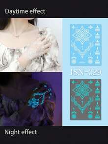 2024年新款黑色白色草木染花紋光暈暫時性紋身貼紙，頸部，手臂，鎖骨貼紙，1入 - 彩色 - 查看 24