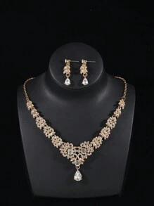 1set Women's Gold Bridal Accessory Set Including A Rhinestone Crown, Necklace And Earrings For Wedding And Special Occasions Such As Parties And Dances - Gold - View 4