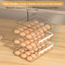MOLOLAN Kit De Caja Contenedor Organizador Porta 54 Huevos Huevera,Caja de Huevos Rodante Automática 2/3 Pisos + 2 Separadores de Clara + 1 Batidor de Acero Inoxidable | Organizador de Huevos PET Alimentario Sin BPA | Diseño Apilable & Inclinación 7° (Auto-Desplazamiento) | Multiuso para Huevos/Verduras/Frutas/Cosméticos | Ideal para Cocina y Nevera de Hogar Mexicano - 3 capas - Ver 9