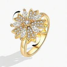 1 Piece Crystal Flower Ring For Women Knuckle Anti Stress Rings Adjustable Opening Fidget Anxiety Spinner Ring Jewelry