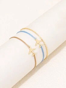 3pcs Fashion Hand-Woven Airplane Decor Couple Bracelets, Perfect For Daily Wear, Date, Vacation And Parties - Multicolor - View 2