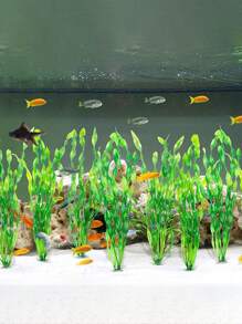 10入組人造海草水族箱塑料植物裝飾，多色人造魚缸裝飾草 - 綠色 - 查看 10