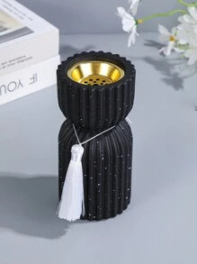 双层竖条纹带吊流苏树脂香炉适用于家居装饰、节日装饰、办公室装饰和芳香疗法、纪念品、万圣节、幽灵、秋季、冬季、假日、节日 - 黑色 - 查看 2