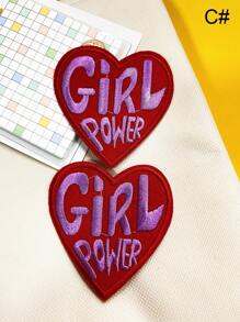 2入組黃色和紅色愛心刺繡貼布，卡通可愛的英語女孩力量圖案，適用於帽子、衣服、褲子、鞋子、包包等裝飾性貼布縫製及熨補 - 彩色 - 查看 11