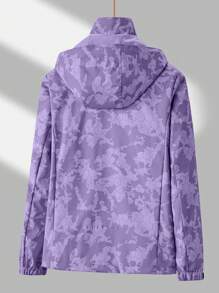 Chaqueta deportiva con capucha, cierre de cremallera, cordón y diseño de plantas para mujer para actividades al aire libre y entrenamiento - Morado - Ver 2