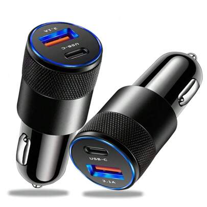 PD Fast Charging Car Phone Charger [Mini & Metal] 3.1A USB+Type C Car Plug Compatible With IPhone 15/14/13/12 Pro Max/11 Pro/SE/X/XR/8/7/6 Plus, Compatible With Samsung Galaxy S23 S22 S21 S20 S10 Plus, Pixel 7 6,Vivo Phones, Cigarette Lighter Socket 1pc