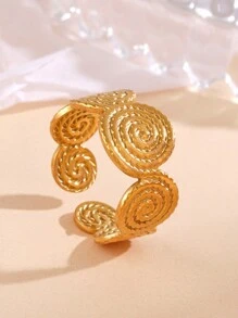 1入不鏽鋼時尚18K金渦旋環，帶有線紋設計，適合女性旅行和度假穿著 - 金黃色 - 查看 2