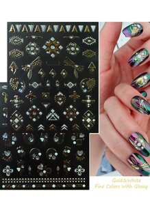 A小金光閃閃美甲貼紙,30床單3D金屬質感金色發亮彩虹色奢華指甲自黏式貼花適合女士女孩沙龍家庭DIY