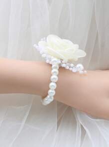 1 Stück elegantes Elfenbein Braut Armband Corsage, Hochzeits-Brautjungfer Party Accessoire, Valentinstag