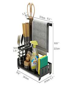 This Dishcloth Storage Rack Is Designed To Hold Multiple Dishcloths Or Towels, Keeping Your Kitchen Organized And Tidy. It Is The Perfect Storage Solution For Any Kitchen. The Dishcloth Storage Rack Is Not Just For Dishcloths. It Can Also Be Used To Store Kitchen Towels, Gloves, And Other Kitchen Essentials. It Can Be Used Stand-Alone Or Mounted On The Wall To Save The Minimal Amount Of Space In Your Kitchen. Made Of Sturdy Metal, It Ensures To Withstand The Test Of Time. The Surface Is Rust-Resistant And Aesthetically , Blending In Well With Any Kitchen Decor. - Black - View 2