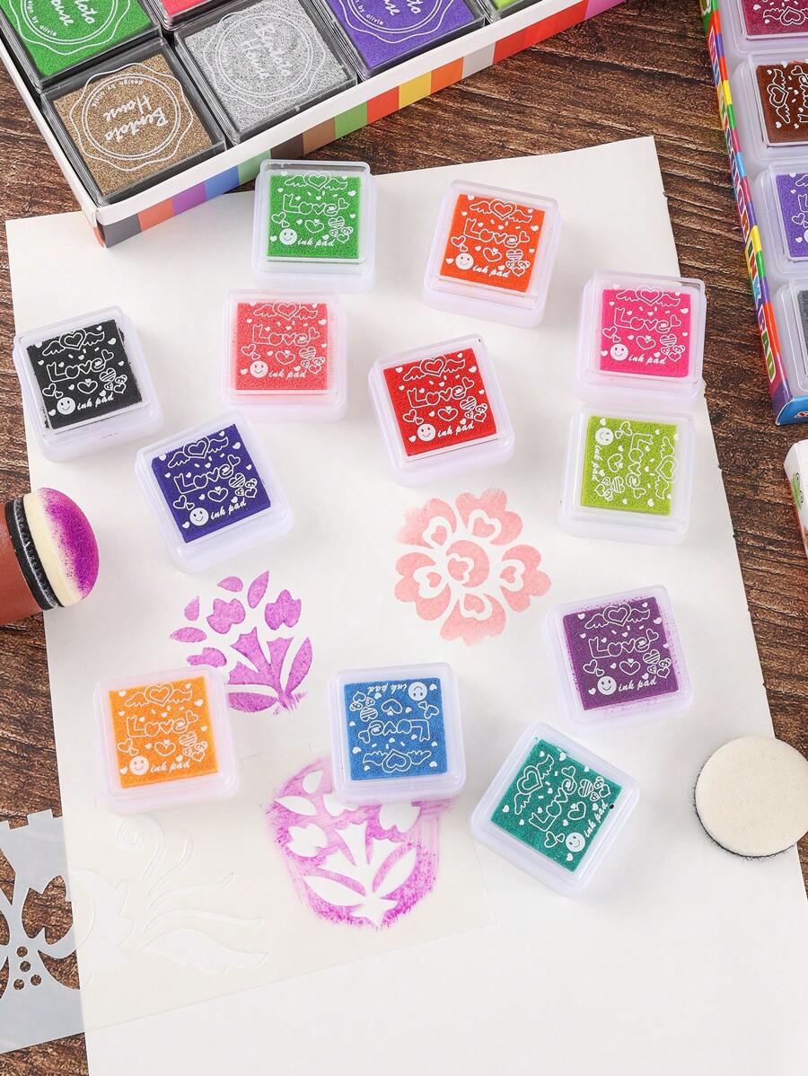 6/12/20/24-Piece Set, Colorful Water-Based Ink Pad Craft Supplies, Diary Scrapbook Card Making DIY Photo Finger Painting Rubber Stamp Matching Tools, Suitable For Classroom Learning Drawing Template Coloring Use Back To School - Multicolor - View 1