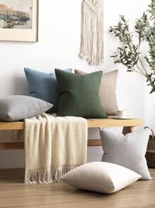 1pc Decorative Faux Linen Red Pillowcase Modern Farmhouse Throw Pillow Cover, Rustic Woven Texture For Living Room, Bedroom, Car, Bed, Chair, Sofa Cushion Cover
