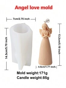 矽膠祈禱天使蠟燭模具，翅膀花仙子三維女孩握著心形香薰蠟燭石膏樹脂模具 - 駝色 - 查看 9