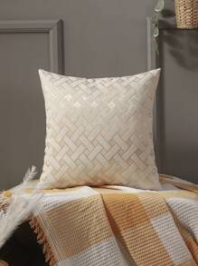 1pc Chenille Geometric Pattern Jacquard Pillowcase - Beige - View 13