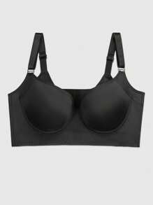 1 pièce Soutien-gorge sexy brillant et sans couture pour femmes, avec armature, push-up et couverture latérale, soutien-gorge bralette col V profond, lingerie