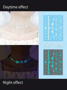 2024年新款黑色白色草木染花紋光暈暫時性紋身貼紙，頸部，手臂，鎖骨貼紙，1入 - 彩色 - 查看 29