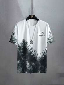 Conjunto de camiseta informal para hombre con estampado de pinos, camiseta de manga corta suave y cómoda y pantalones cortos holgados de estilo clásico y a la moda blusas, adecuados para tenis sudaderas, jogging, golf, fiesta tops en la playa y uso diario short. - Blanco y Negro - Ver 3