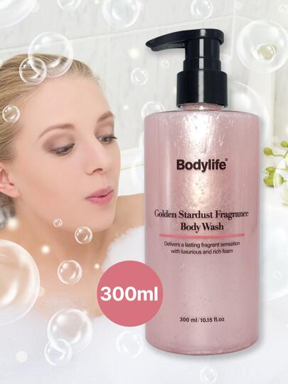 1瓶300毫升金星香氛沐浴露，持久留香，深层清洁保湿，温和亲肤，适合居家或旅行使用。