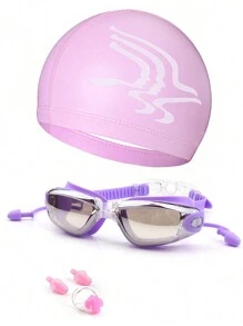 5pcs Swimming Goggles, Swimming Cap, Nose Clip, Ear Plugs Set - Purple - View 1