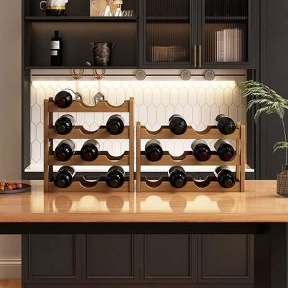 Apricot-Colored DIY Bamboo Grape Wine Rack Multi-Layer Bottle Holder (6/8/9/12/16 Bottle Capacity), For Outdoor, Camping