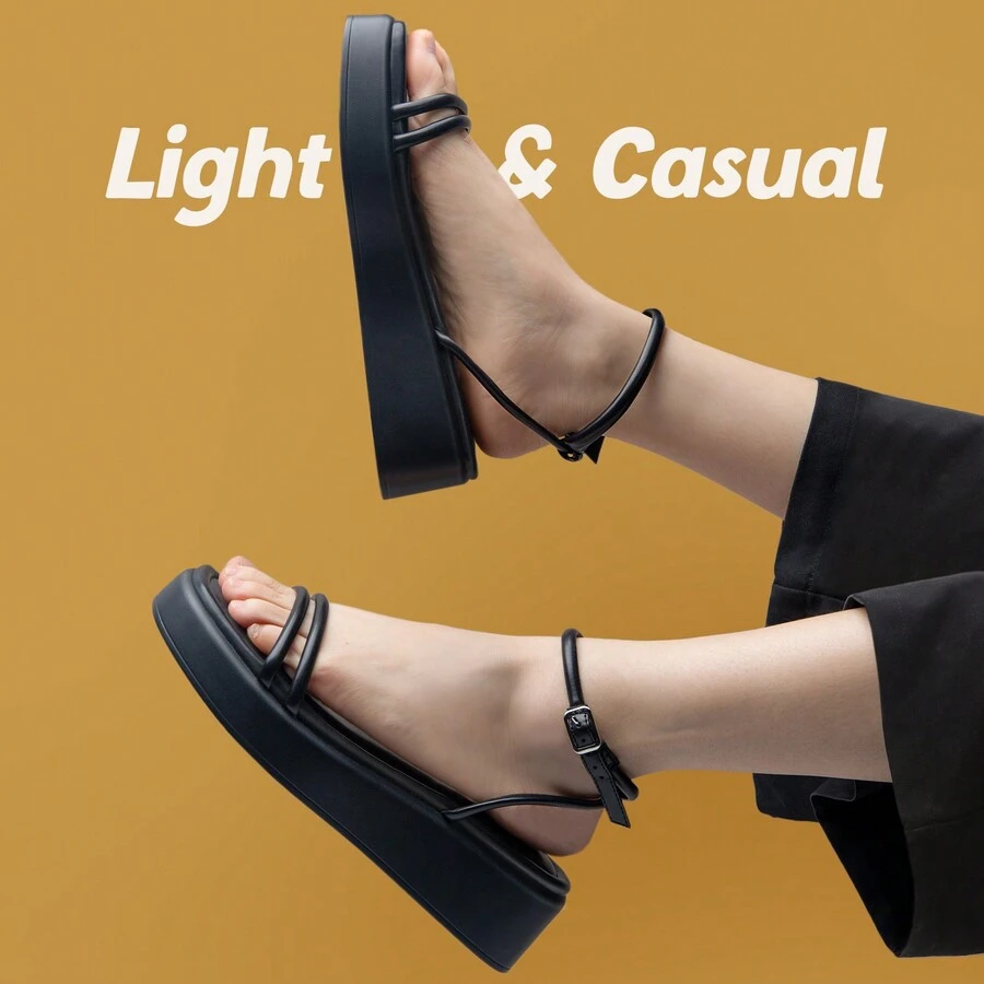 Wedge Sandals For Women Black White Nude Wedge Low Heels Platform Comfortable Padded Insole Slides Open Toe Wedge Sandals Strappy Buckle Ankle Strap Lightweight Casual Dressy Summer Girls - Black - View 1