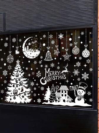 Christmas Decoration  Christmas Window Adsorption Film, 9 Pieces Of Christmas Window Decoration Stickers Double-Sided Detachable Glass Window Decals, Suitable For Christmas Holiday Party