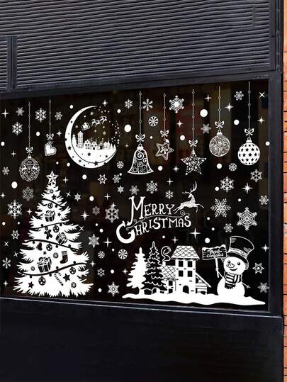 Christmas Decoration  Christmas Window Adsorption Film, 9 Pieces Of Christmas Window Decoration Stickers Double-Sided Detachable Glass Window Decals, Suitable For Christmas Holiday Party