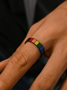 1 pieza Anillo de  inoxidable tipo punk gótico con bloque arcoiris para el Mes del Orgullo Gay, joyería de verano - anillo - Ver 7