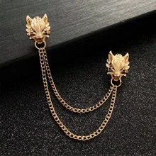 Broșă vintage cu cap de Dragon și lanț pentru bărbați, design creativ Pixiu în stil retro occidental, broșă de rever din aliaj pentru haine, farmec pentru geantă de școală