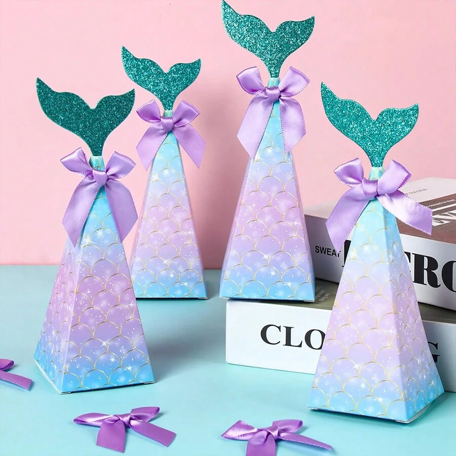 10 Chiếc Người Cá Hộp Kẹo Tặng Bao Bì Túi Giấy Bắp Rang Hộp Trẻ Em Ít Ủng Hộ Nàng Tiên Cá Trang Trí Tiệc Sinh Nhật - Nhiều màu - Xem 1