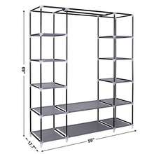Fabric Canvas Wardrobe Clothes Storage Cupboard Hanging Rail Shelving Practical - Grey - View 10