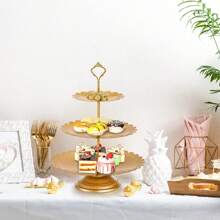 9入組金色蛋糕盤甜點桌展示套裝，包括三層蛋糕盤、蛋糕盤、杯子蛋糕展示架/塔和甜點展示架，適合婚禮、派對、生日和周年慶等場合的完美展示裝飾 - 彩色 - 查看 3