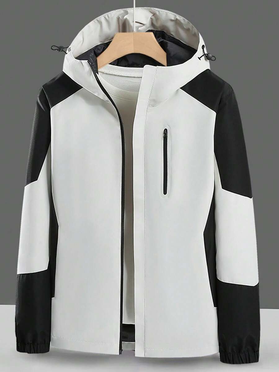 春季戶外多拉鍊口袋工作服帽套夾克，中性山地攀岩防風外套